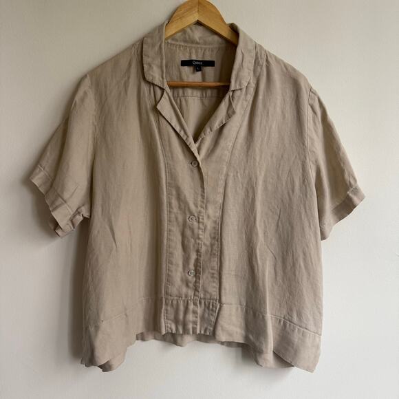 Quince Tops - Quince European Linen Short Sleeve Button Up Shirt In Flax Size L